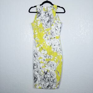 Closet London‎ Lemon Yellow Floral Pencil Dress Size 6